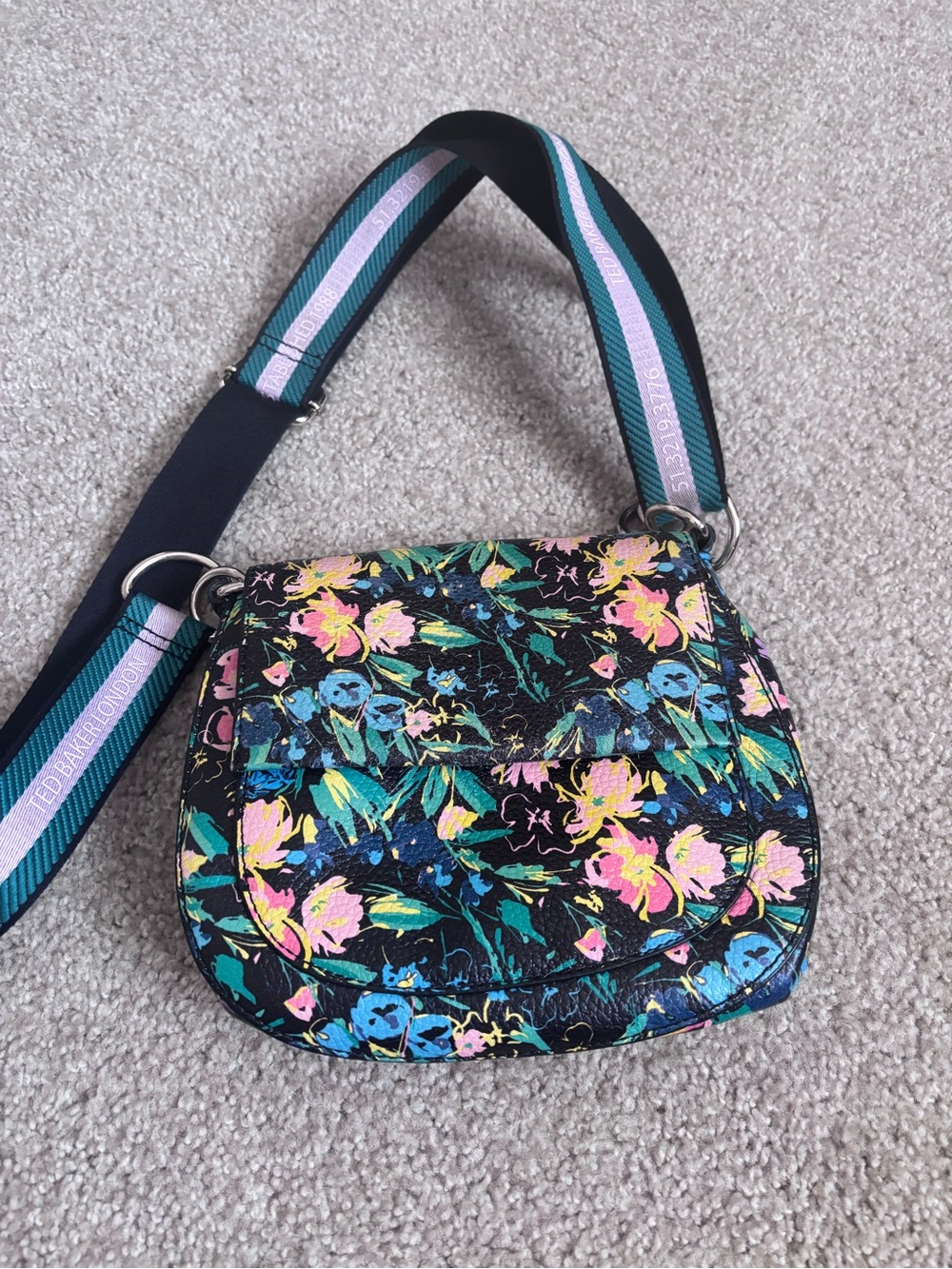 Ted Baker London Black Floral Crossbody with Multicolor Strap